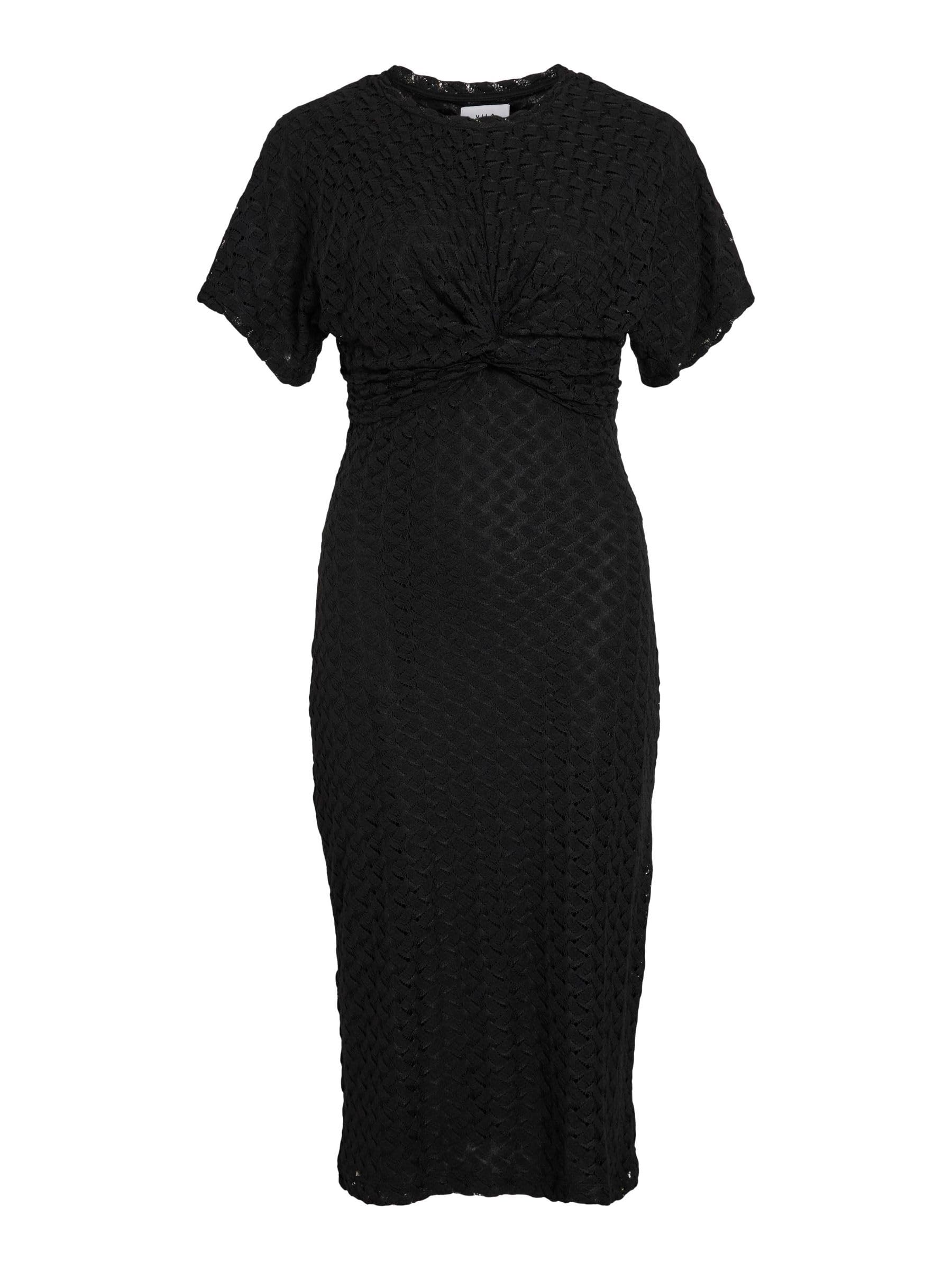 Vila Women's Visolira O-Neck S/S Midi Dress/Dfs, Black Beauty, M