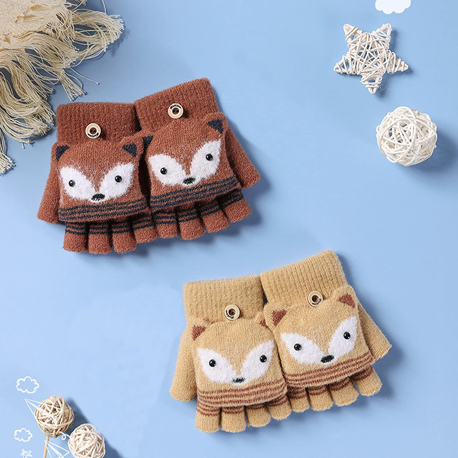 Manoplas con botón sin dedos para niños, guantes de invierno cálidos, forro de felpa, guantes de invierno en aspecto de conejo