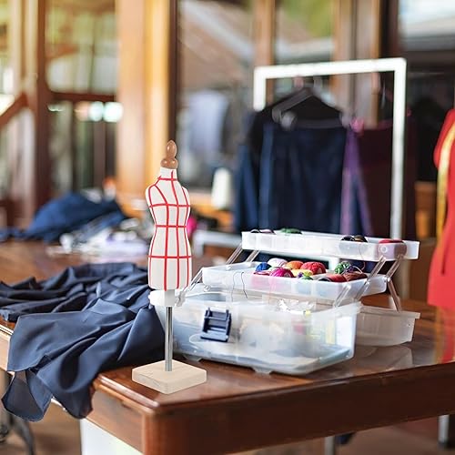 Miniatura 4 de Forma de vestido femenino de tamaño 14, maniquí en miniatura, mini vestido de pantalón de costura con regla y aguja para hacer patrones, maniquí