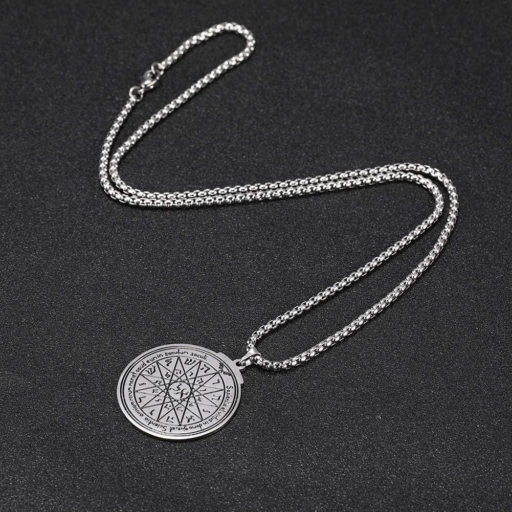 VASSAGO Stainless Steel Fourth Pentacle of Mercury Pendant Necklace Key of Solomon Seal Round Charm Wide Chain Talisman Jewelry for Men - Image 5