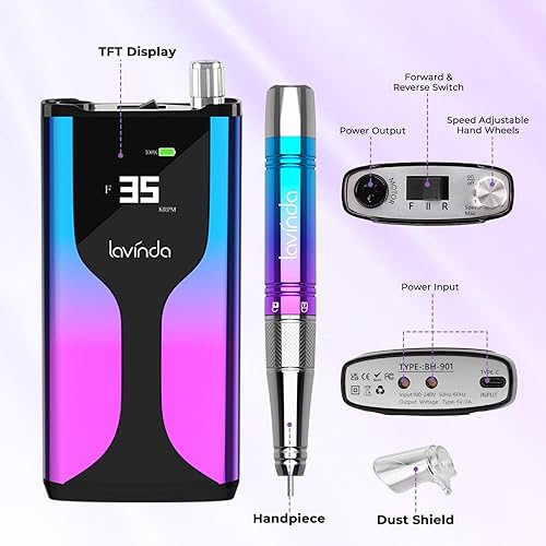 Miniatura 5 de Professional Rechargeable Nail Drill Machine Lavinda Cordless 35000RPM Skyspace Brushless Nail Drill Portable Electrical Nail File for Acrylic Nails