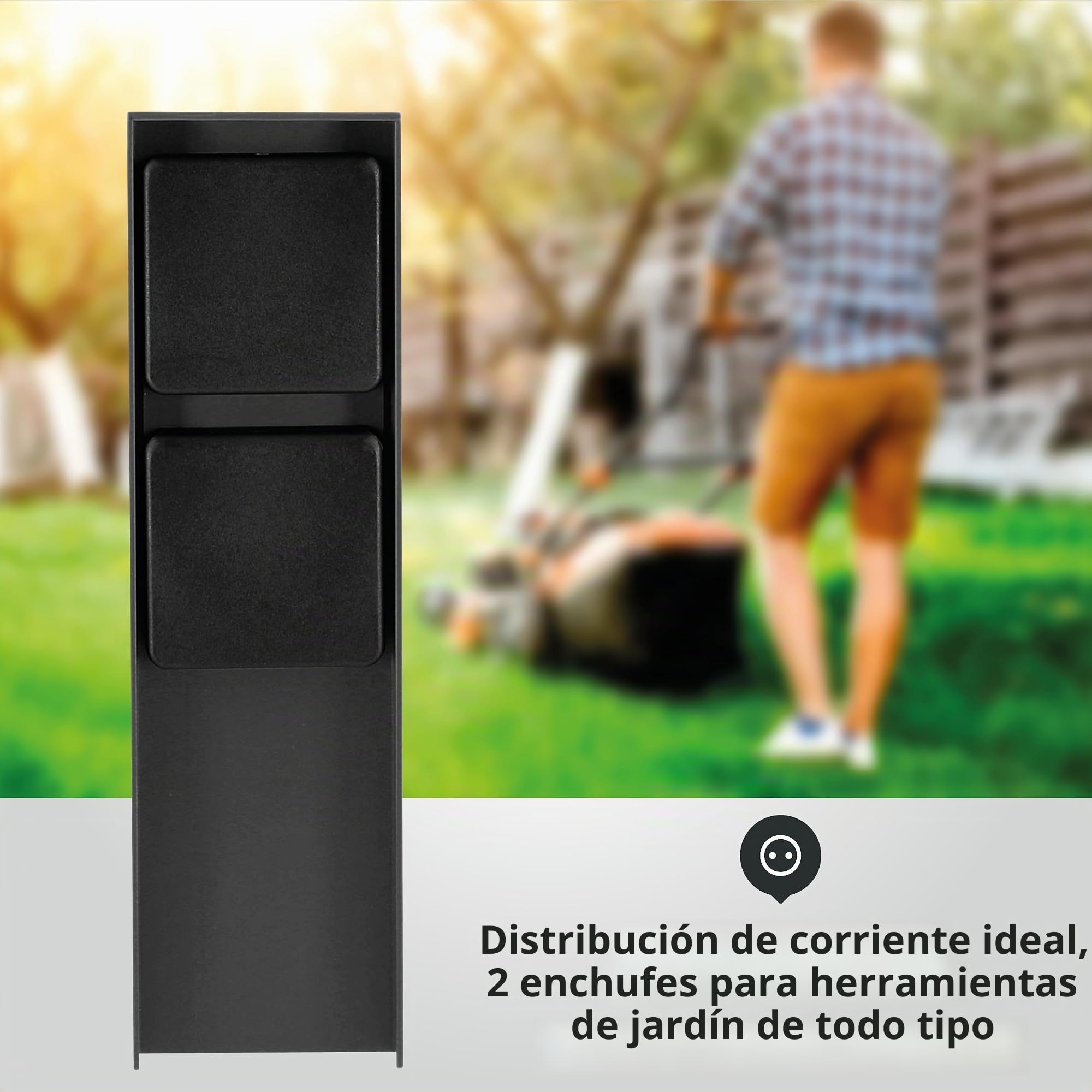 LED Universum - Enchufe exterior "ADAM", acero inoxidable, antracita, con tapas negras, 2 enchufes, máx. 3680 W, enchufe de jardín.