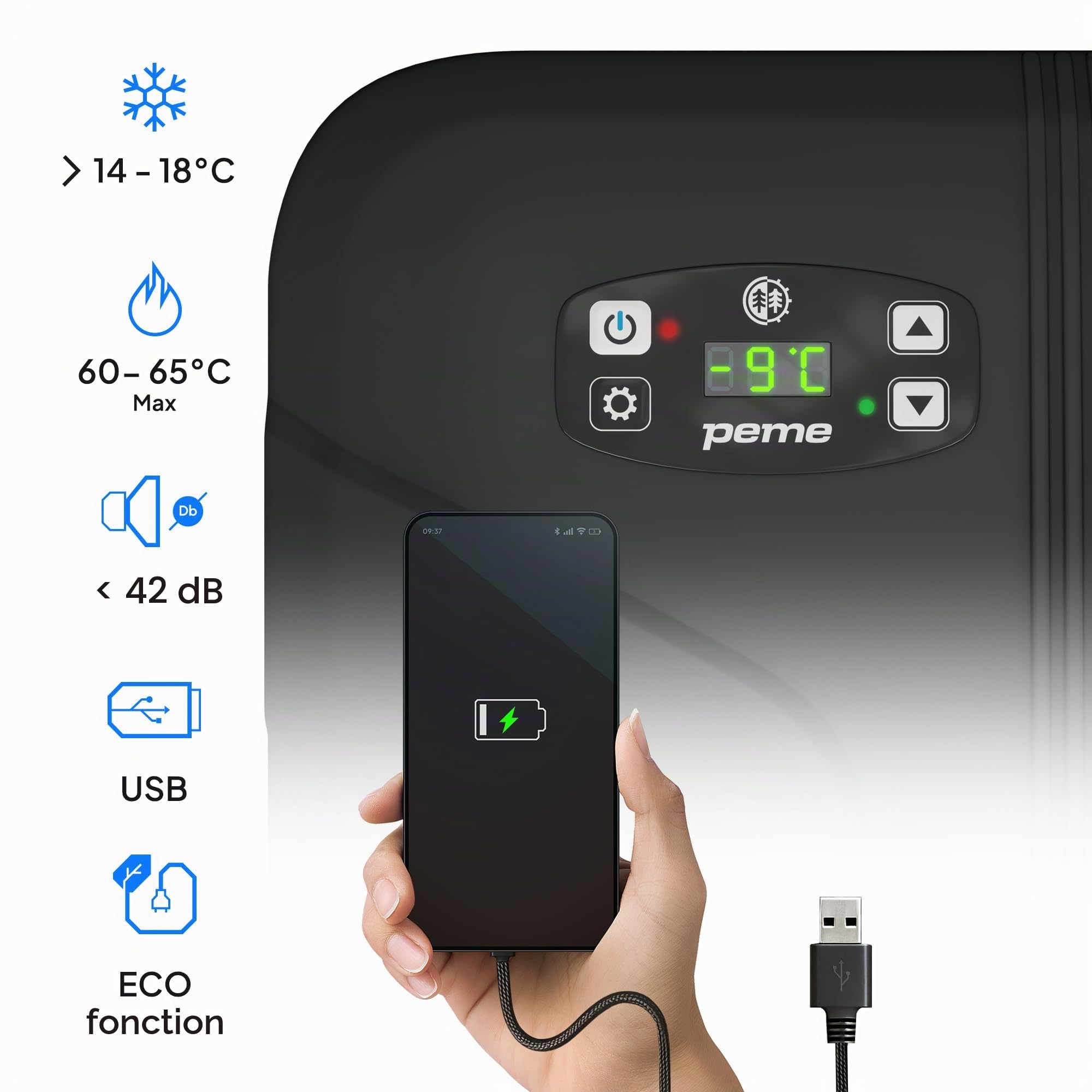 Peme Glacière Électrique 22,9L Portable 12V 230V USB pour Auto Camping Car Voiture