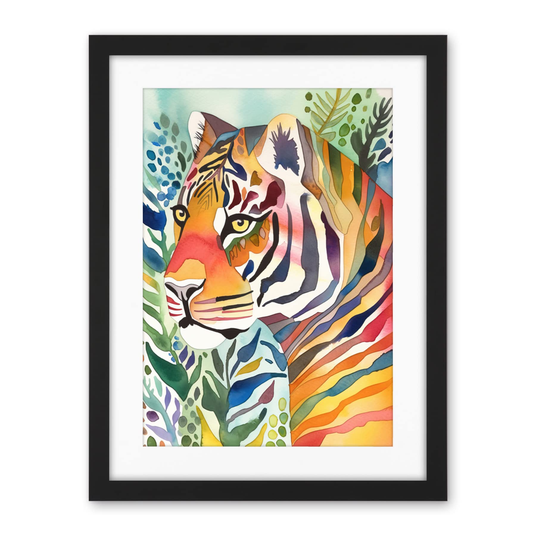 Artery8 The Hidden Tiger Folk Art Artwork Framed Wall Art Print 18X24 Inch