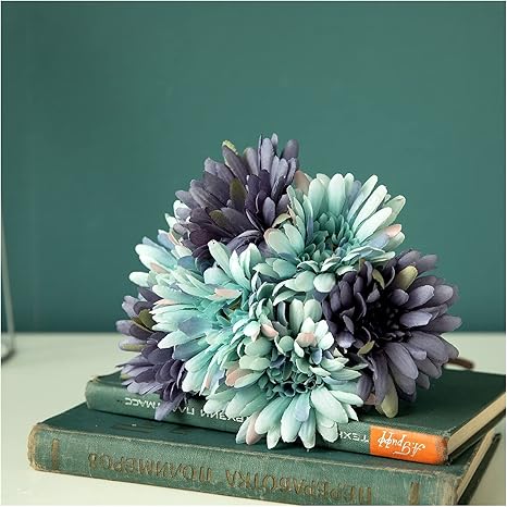 Amazon Hhh 造花 アフリカの菊 ホーム ホテル リビングルームのフラワーアレンジメント 花嫁 花瓶 緑の植物 装飾的な花 Hhh Color Blue 造花 オンライン通販