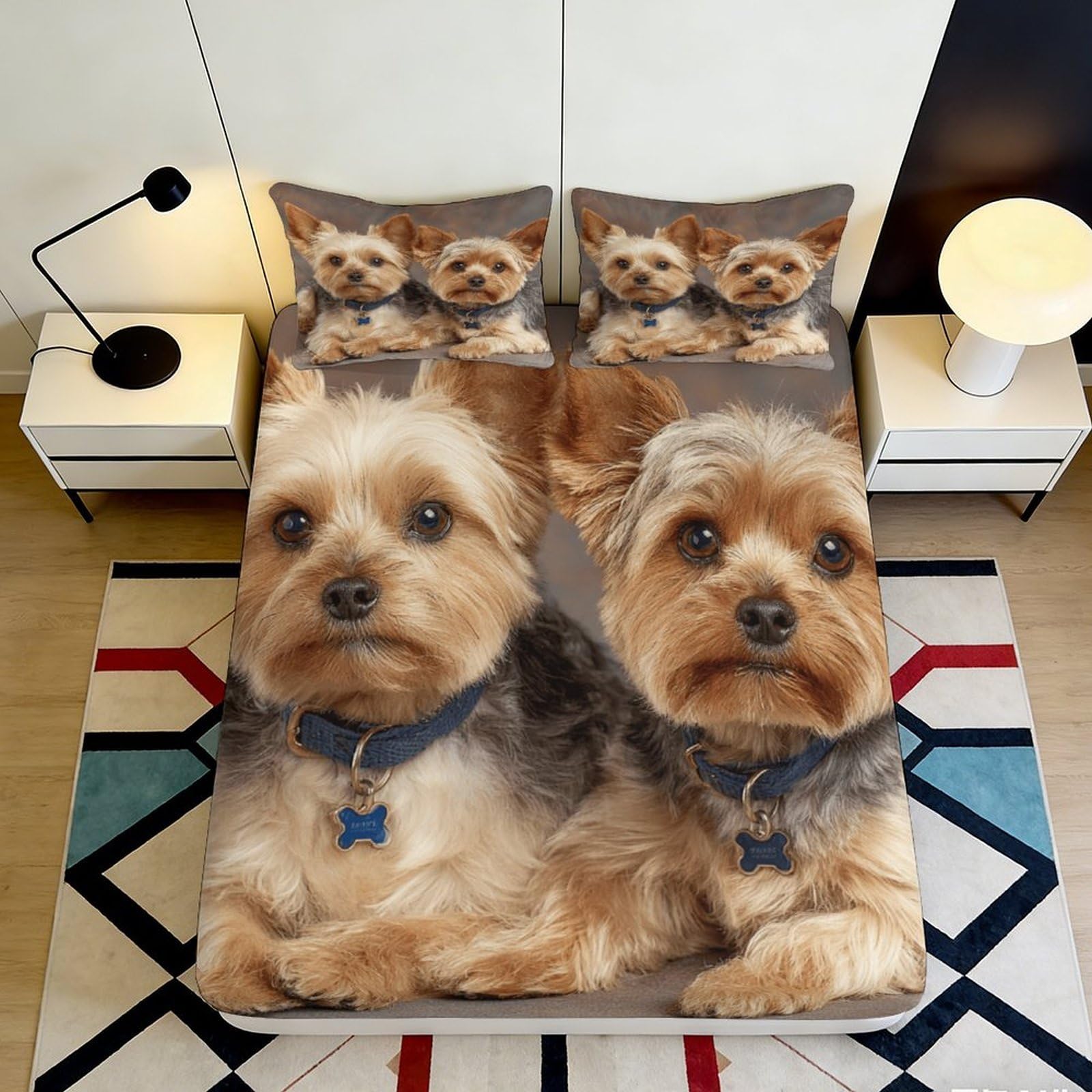 Kzqnxhjprl Style-5 3D Printed Yorkshire Terrier Fitted Sheet Microfiber Soft Breathable Dog Pattern Bed Sheet For Bedroom Guest Room Decor 90X200x25cm