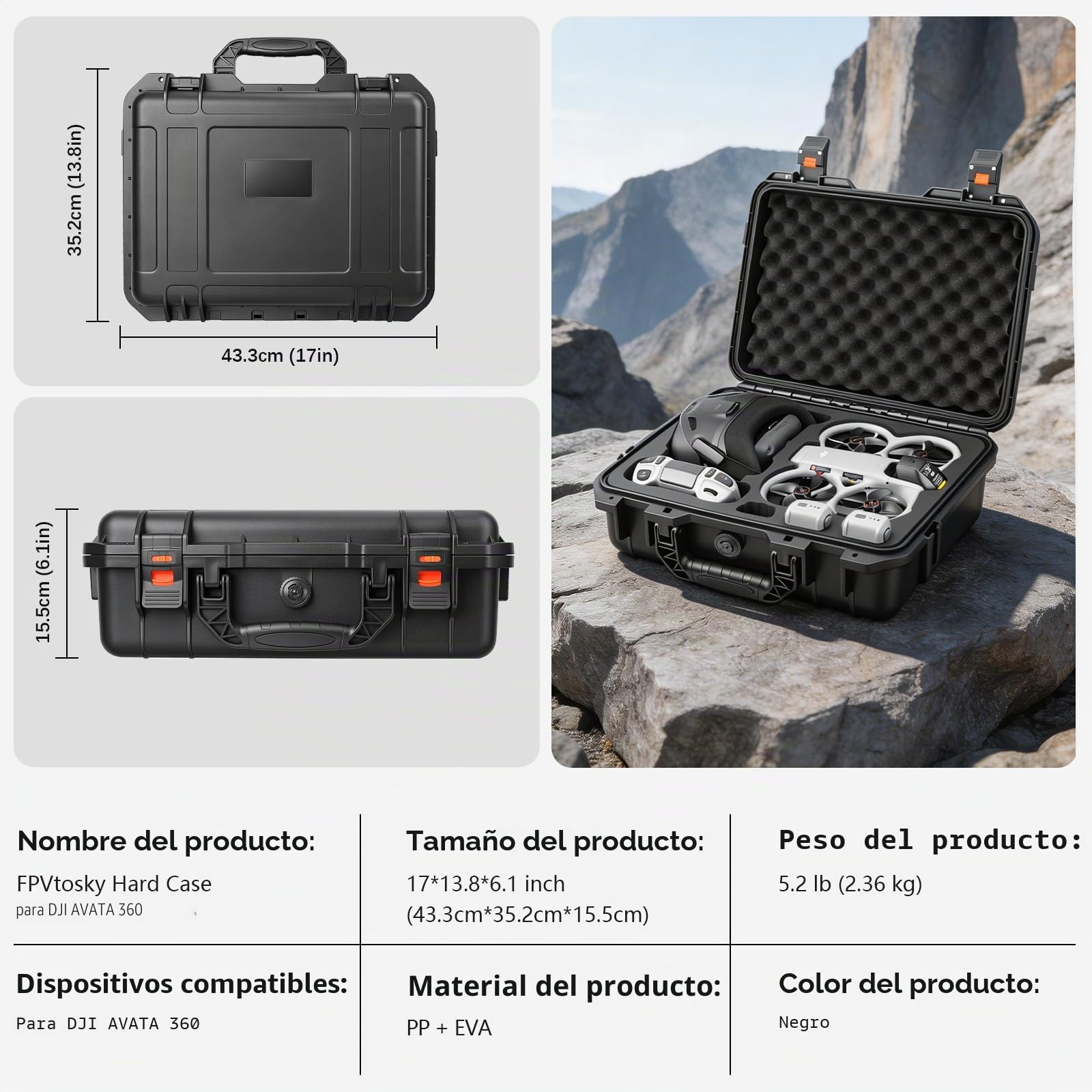 FPVtosky Funda rígida impermeable para DJI Avata 360 Motion Fly More Combo – Compatible con gafas N3, RC Motion 3, RC 2/FPV mando a distancia 3, hub de carga y 3 baterías (solo funda)