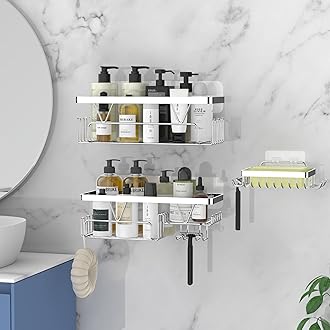 Kegii Shower Shelf without Drilling – Bathroom Storage with Soap Dish, Suitable for Bathrooms and Kitchens