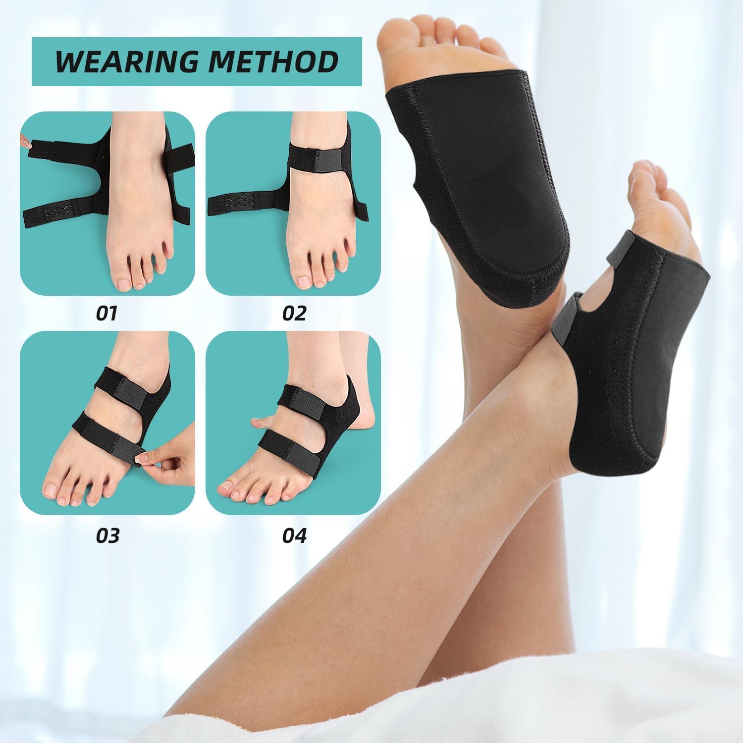 Wickston Silicone Gel Heel Protectors Velcro Heel Pad for Pain Relief, Plantar Fasciitis, Arch Support for Flat Feet For Men and Women (Black, L)
