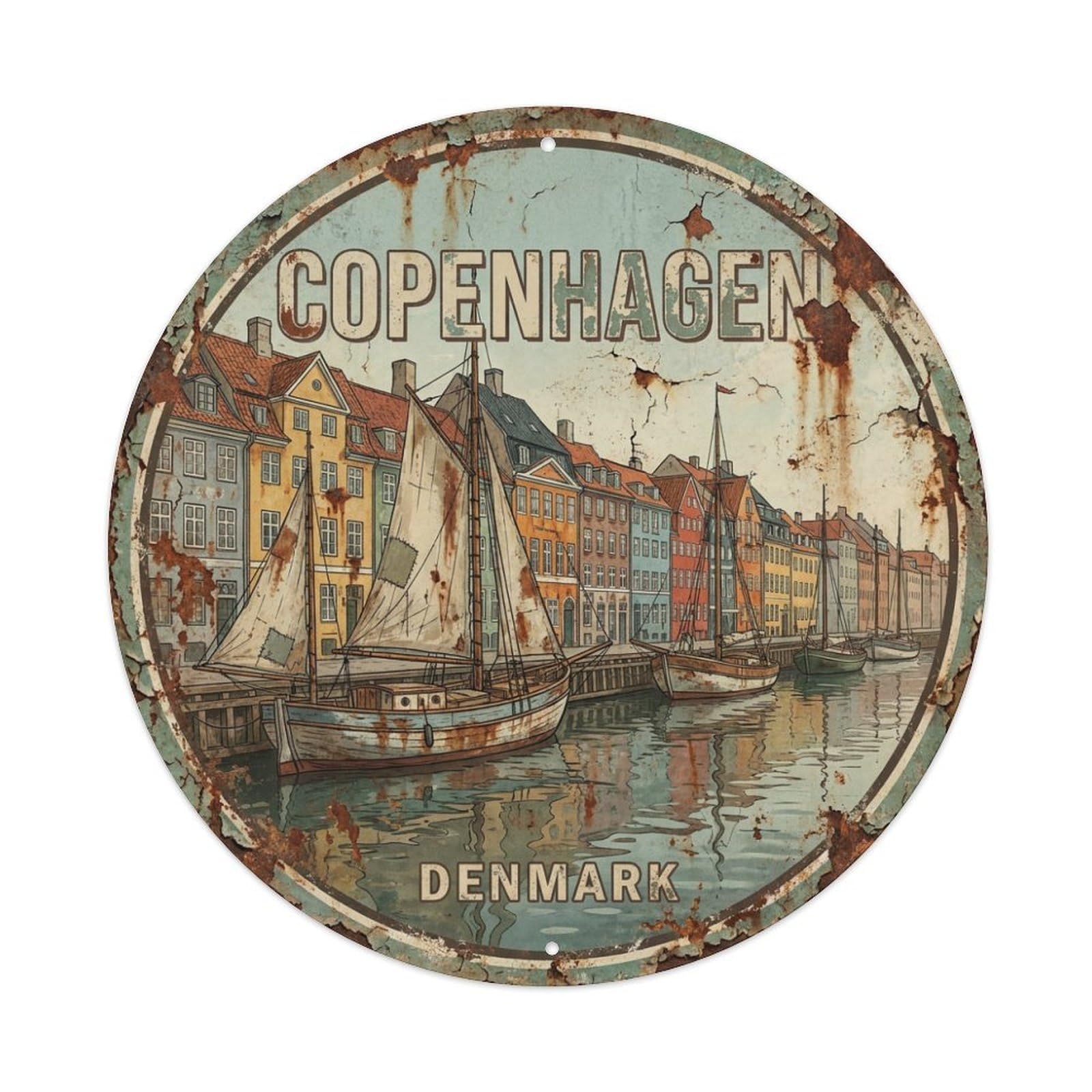 Metal Tin Sign Vintage Travel Denmark Copenhagen