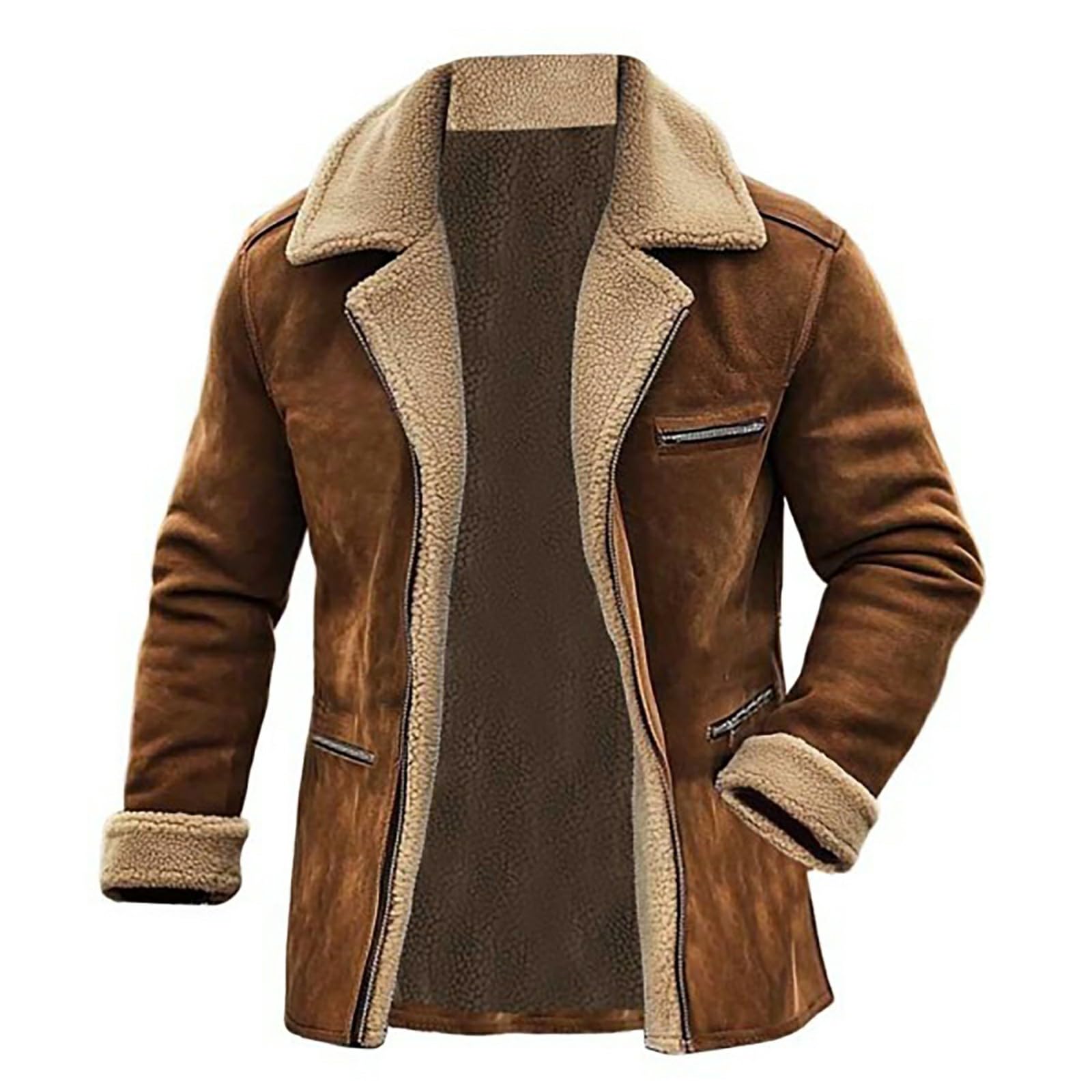 Generisch Jeansjacke Herren Gefüttert,Winterjacke Herren Wildleder Übergangsjacke Warmer Freizeitjacke Vintage Herrenjacke Mit Multi Taschen Outdoorjacke Winddicht Overcoat Kerbkragen Wintermantel