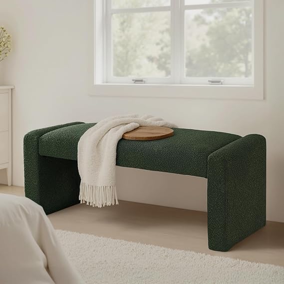 47" End of Bed Bench, Modern Fabric Upholstered Entryway Bench, Footrest Stool Accent Bench with Solid Wood Frame for Bedroom Living Room, Green