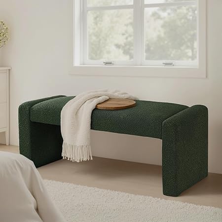 47" End of Bed Bench, Modern Fabric Upholstered Entryway Bench, Footrest Stool Accent Bench with Solid Wood Frame for Bedroom Living Room, Green