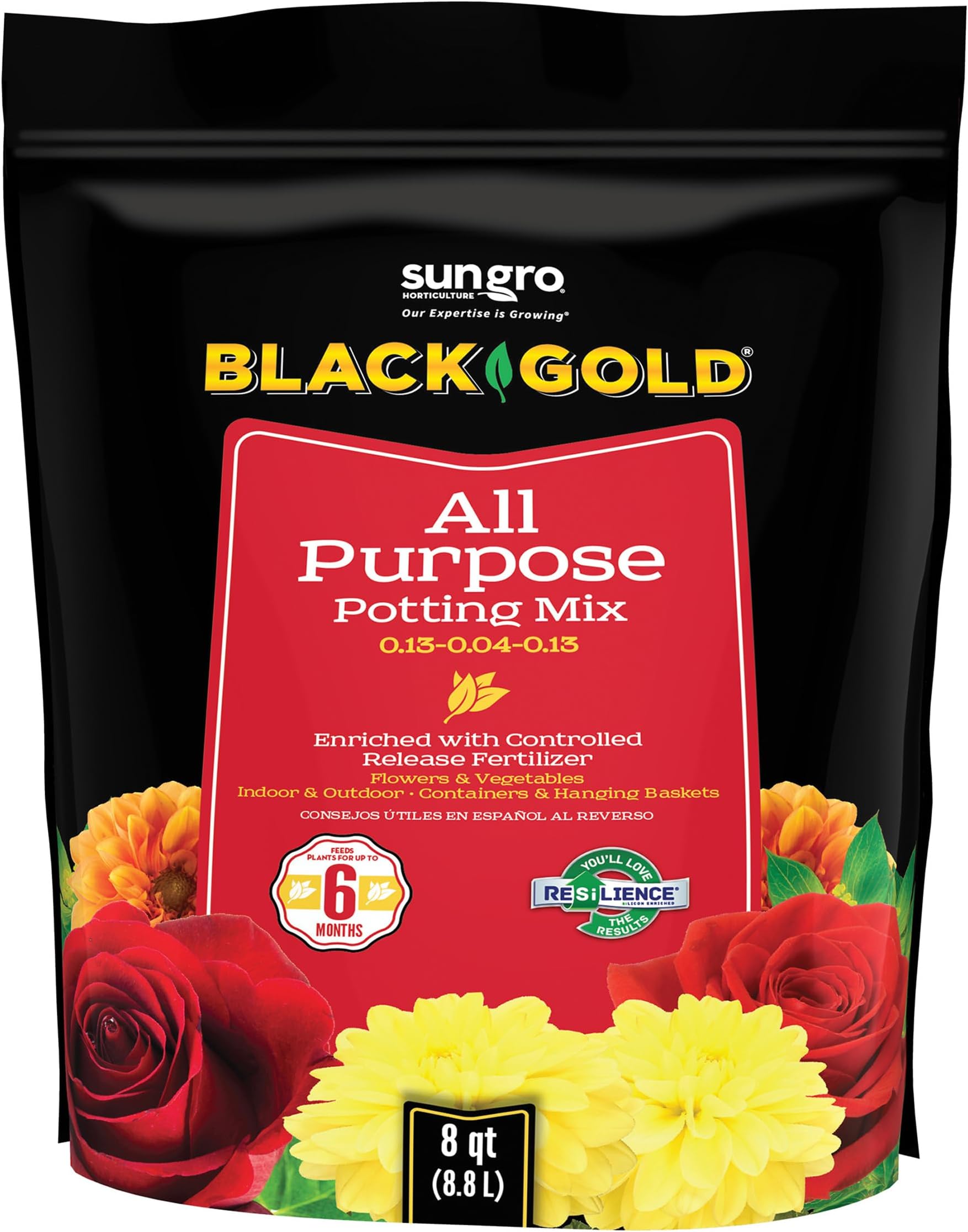 Sun Gro Horticulture 8-Quart Black Gold 1310102 Purpose Potting Soil With Control, Brown/A