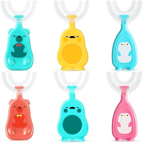 Paquete de 6 cepillos de dientes en forma de U para niños de 360 años de 2 a 6 años cepillo de dientes de boca entera de silicona para niños cepillo