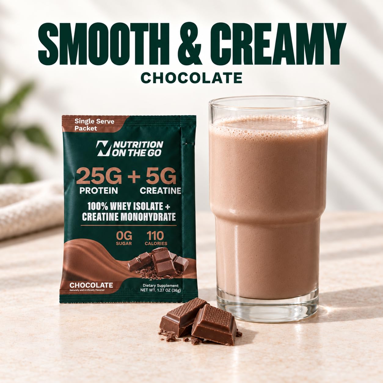 2-in-1 Whey Protein Isolate + Creatine Travel Packets, Chocolate, 15 Pack — Amazon image 5