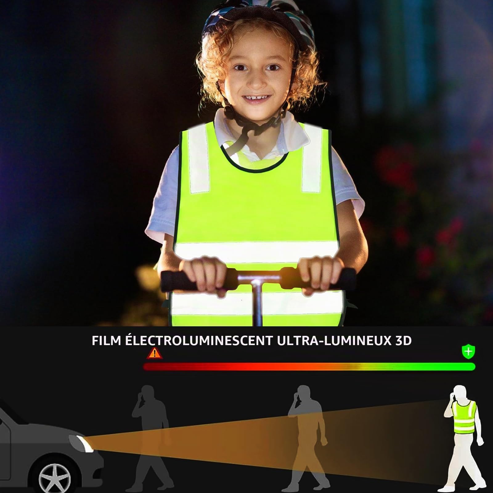 PORFOYO Lot de 12 gilets de sécurité pour voiture - Gilet de sécurité pour enfants - 40 x 45 cm - Gilet réfléchissant pour enfants - Pour le sport, la course, le vélo, l'école, la voiture, les garçons