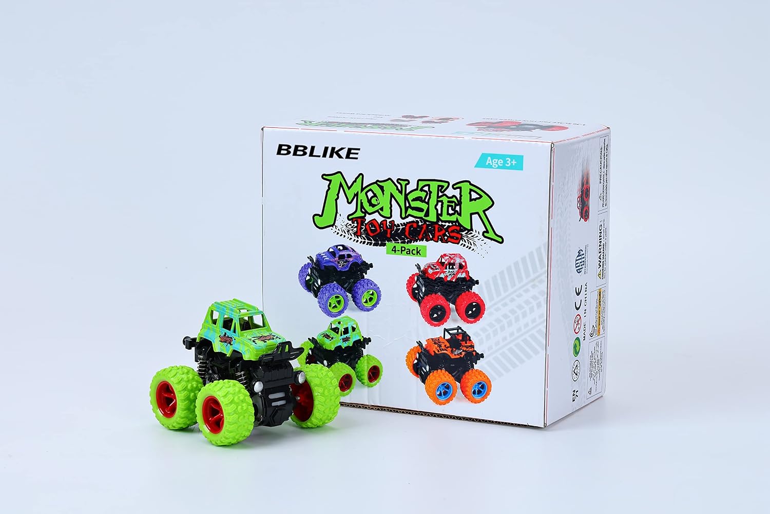 MSNOR BBLIKE 2-Pack Push and Go Cars, Friction Powered Toy Cars, Monster Truck Toys for Toddlers 2 3 4 + Kids Boys Girls