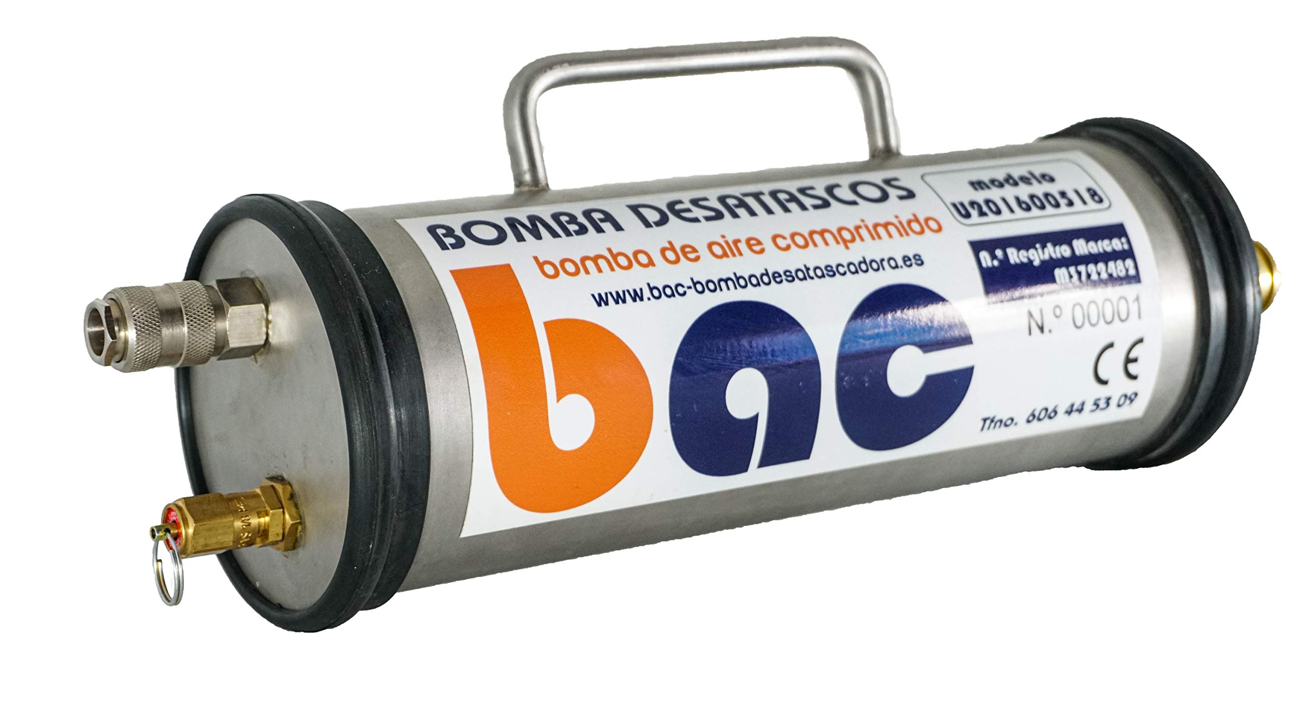 x1 Bomba de Aire Comprimido COMPLEMENTO para BAC Bomba Desatascadora de Tuberias Profesional Desatascador Universal Efectivo ante Grandes Atascos en Fregadero, Desagües, WC, Ducha, Lavabo