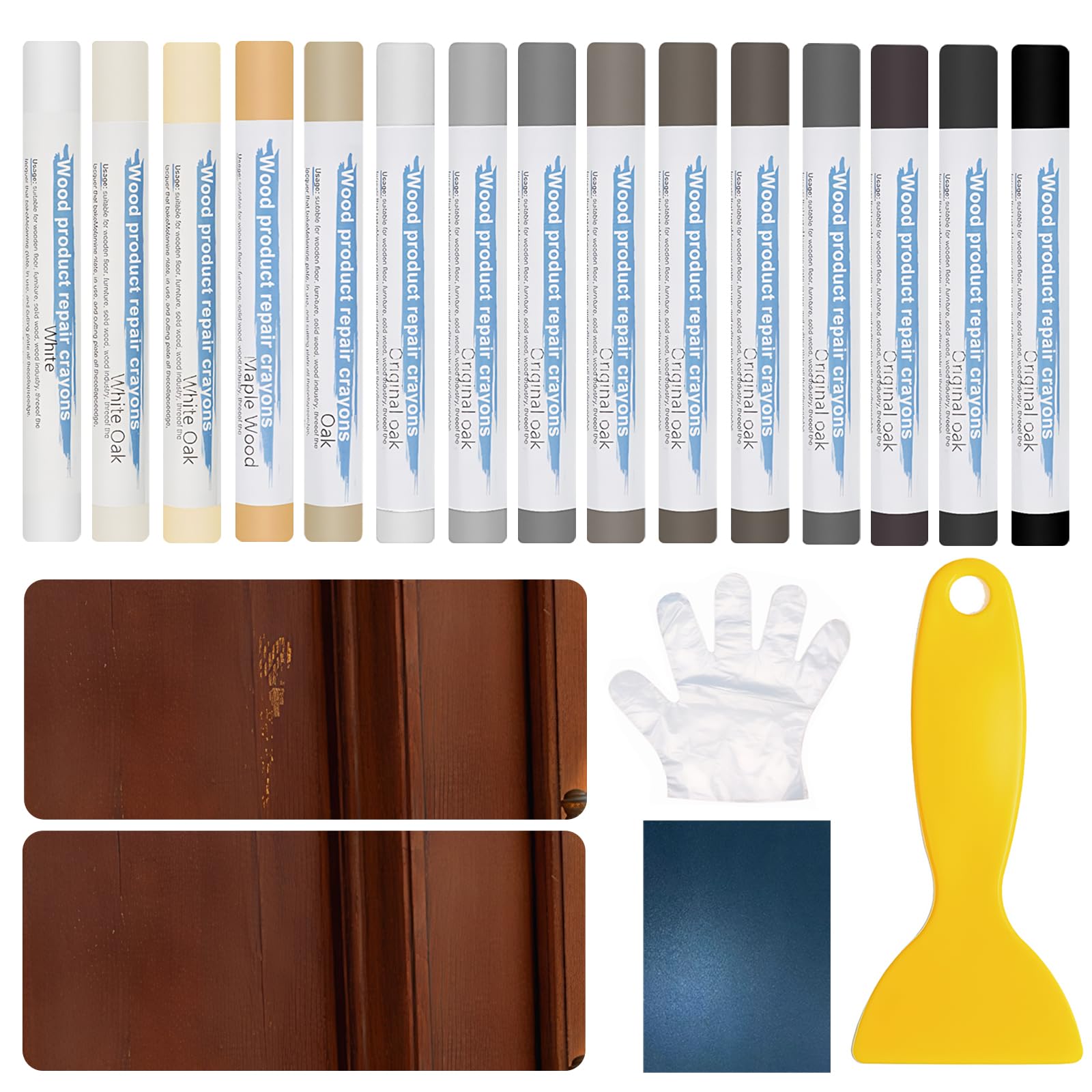 15 Colores Cera Reparación Madera, Juego De Reparación De Cera Dura, Kit Reparacion Suelo Laminado – Con Herramientas, Apto Para Muebles Y Suelos De Madera