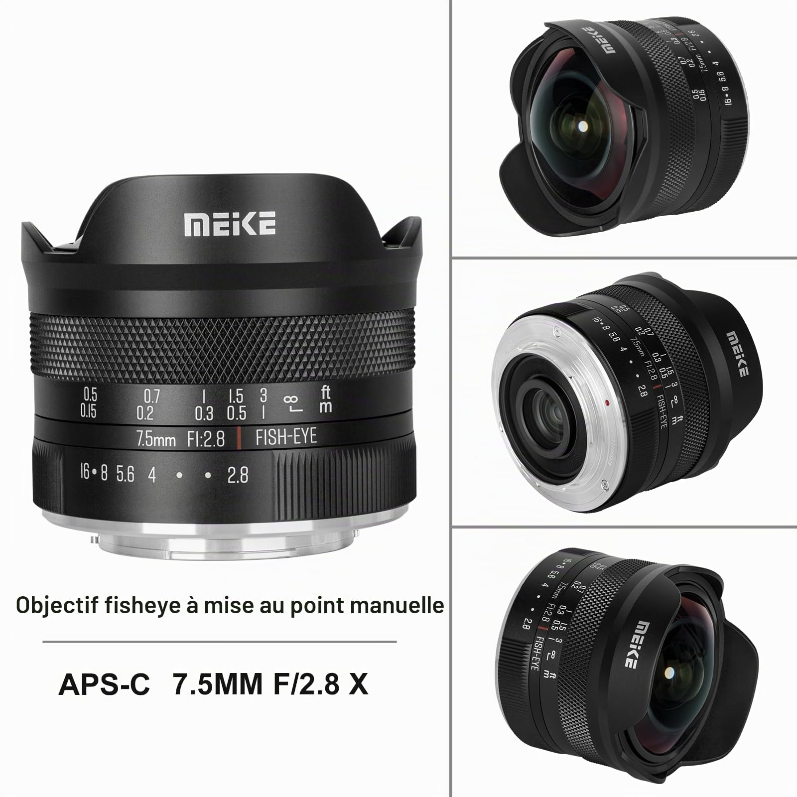 Meike Objectif fisheye Circulaire Ultra Large 7,5 mm f2.8 Mise au Point Manuelle APS-C Compatible avec Fujifilm X Mount Appareil Photo sans Miroir X-T3 X-H1 X-Pro2 X-E3 X-T1 X-T2 X-T4 X-T10 X-T20