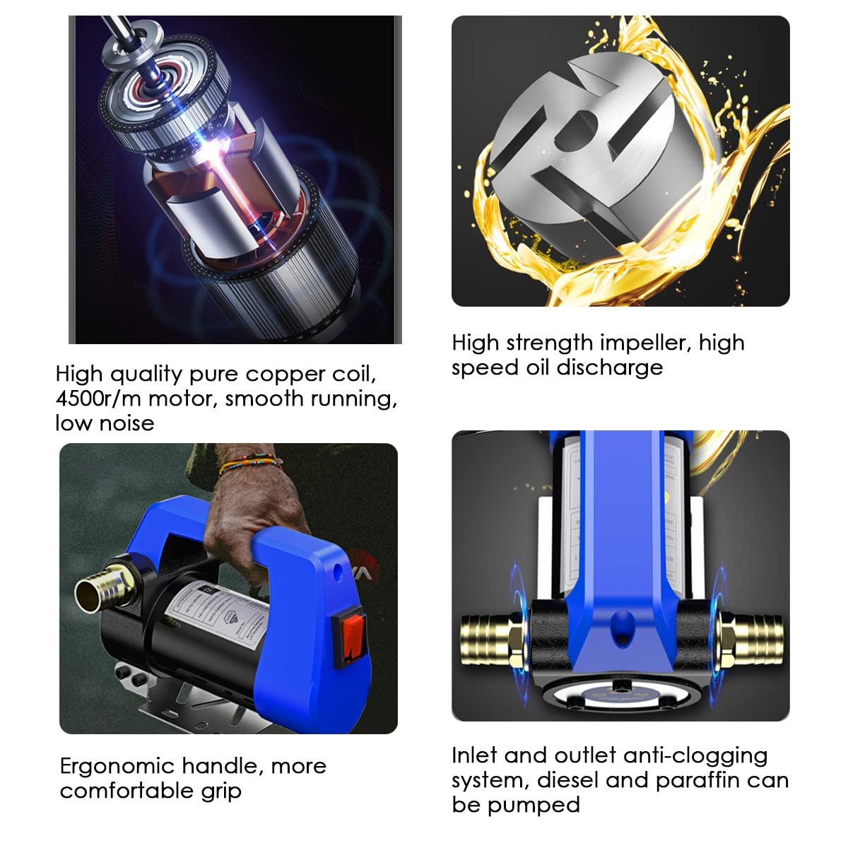 ROGONPDK Pompe électrique Diesel 220 V, Pompe De Transfert D' Huile, Pompe à Carburant 3600 Tr/min, Pompe à Changement D'huile De Mise à Niveau 45 L/min, Pompe De Transfert De Liquide