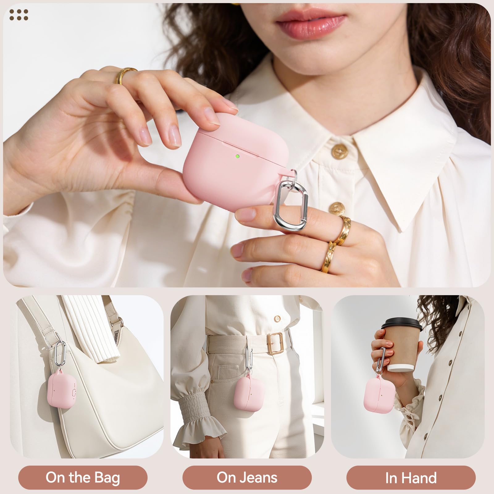 for AirPods 4 Case Cover, Soft Pink Silicone Protective Shell Compatible with Apple AirPods 4th Generation Case for Women Girly, iPod 4 Case with Flower Chain,Keychain and Cleaner Kit - Pink - 5