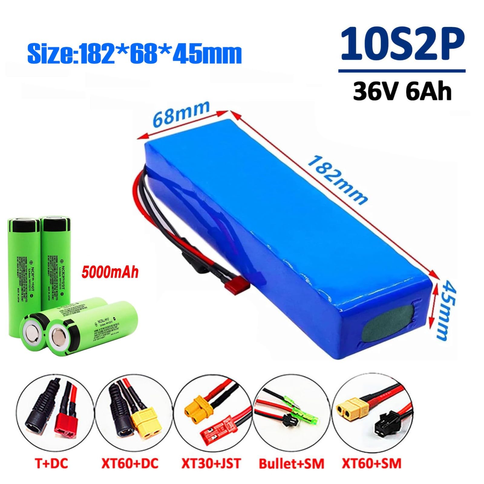 Batería De Iones De Litio Para Bicicleta Eléctrica De 36 V Y 6 Ah, 10S2P, Con Cargador, Protección BMS Integrada Y Resistente Al Agua. 36V 6Ah,XT30