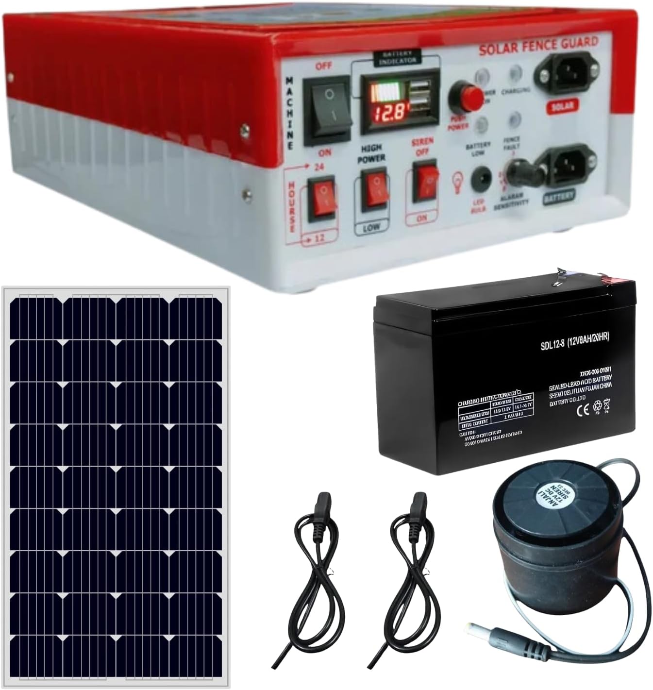 zhatka Machine Solar Fence Protector Kit, 15kV, 50 Acre Coverage, with Solar Panel, Battery & Siren