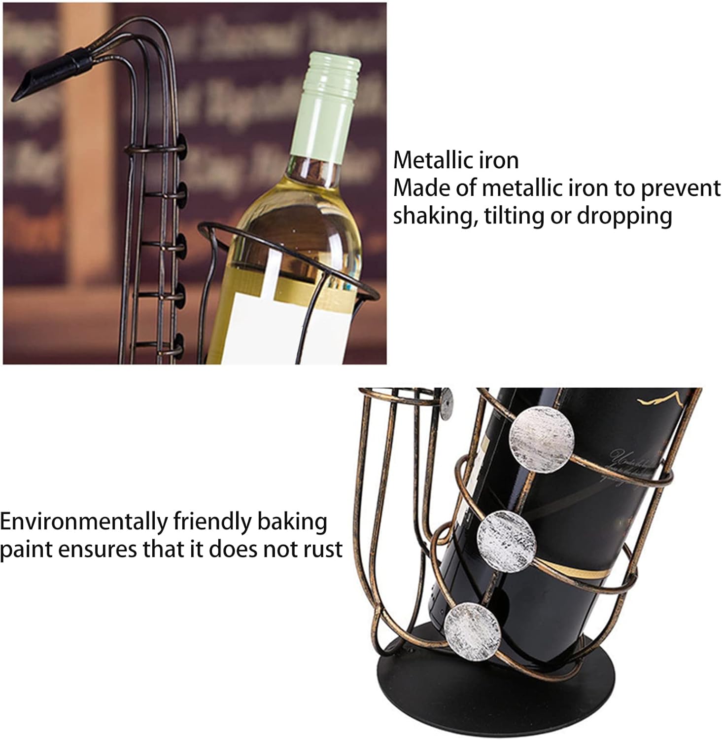 Topyond Saxophone Wine Bottle Holder, Metal Iron Wine Rack Stand, Home Bar Decor with Rust-Proof Finish, Unique Gift for Wine Lovers, Kitchen Desktop Decoration