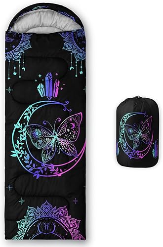 Miniatura 7 de HOSIMA Saco de dormir bohemio con diseño de mariposa para adultos, para clima frío y clima cálido, saco de dormir para niños, para camping,