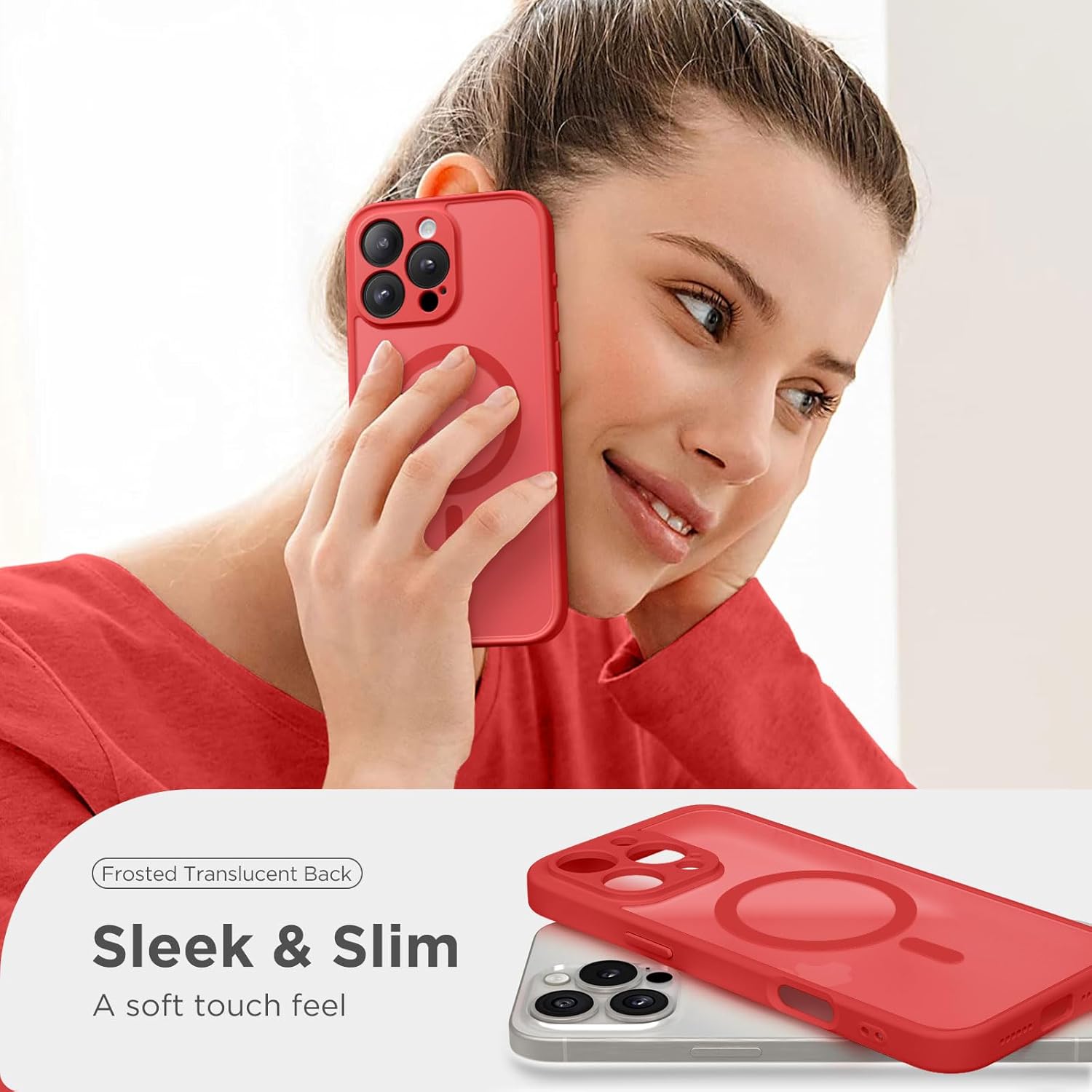 CAPRARO Magnetic Compatible with iPhone 16 Pro Max Case, Upgraded [Full Camera Protection] [Compatible with MagSafe] Protective Translucent Matte Women Phone Case Cover, Watermelon Red - Image 7
