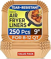 Vista 16 de 125 forros pequeños desechables de papel pergamino para freidora de aire con canastas de 2 y 2.1 cuartos de galón, hojas de papel de hornear