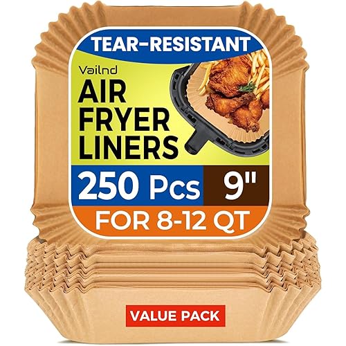 250 Pcs 9" Square Air Fryer Liners Disposable, Unbleached Parchment Paper Liners for Airfryer Basket, Non-Stick & Leakproof Baking Paper for Oven Roasting