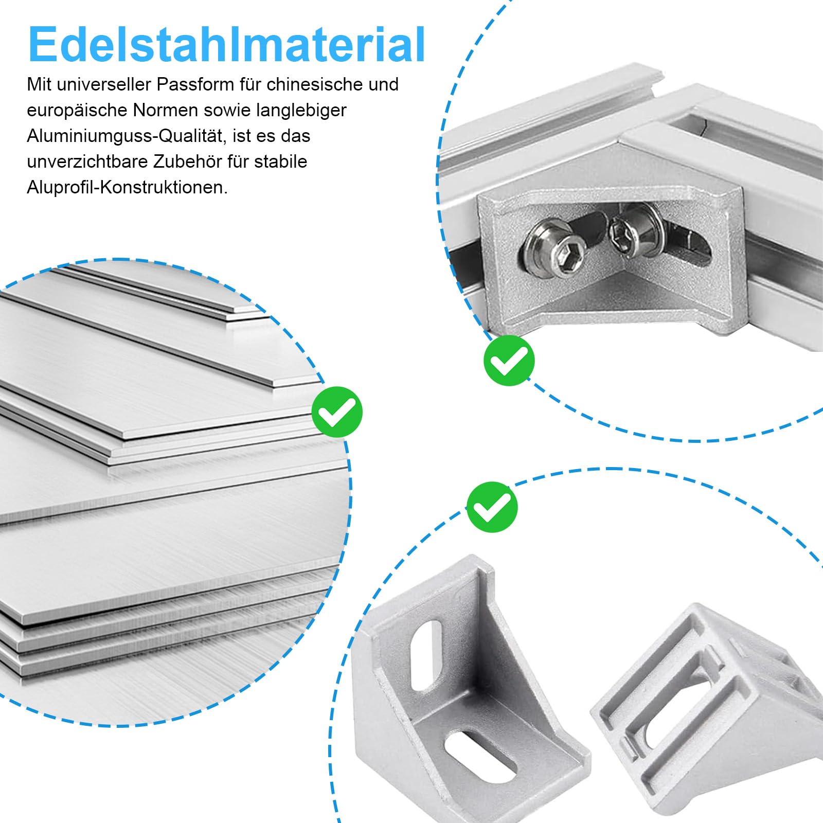 Foonary 24 angoli in alluminio 40 x 40, tipo rinforzato, alluminio pressofuso per profilo in alluminio 40 x 40, sabbiatura bianco argento, adatto per router CNC e collegamento profilo in alluminio