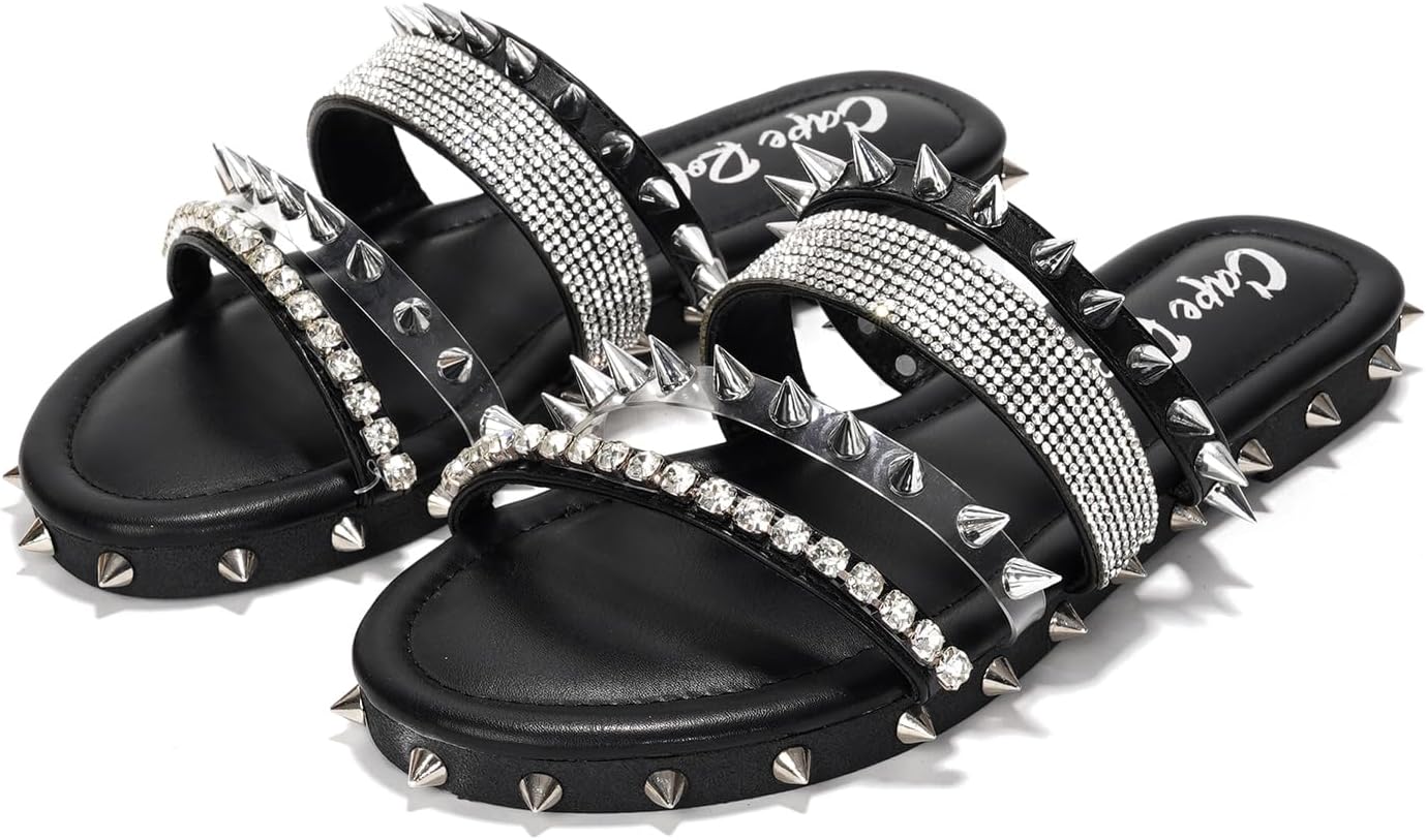 Cape Robbin Women's Slide Sandals Spiked Flat Slides, Summer 2025 Comfortable Slip-On Beach Shoes with PU Leather Sole (Xtreme) - Image 4