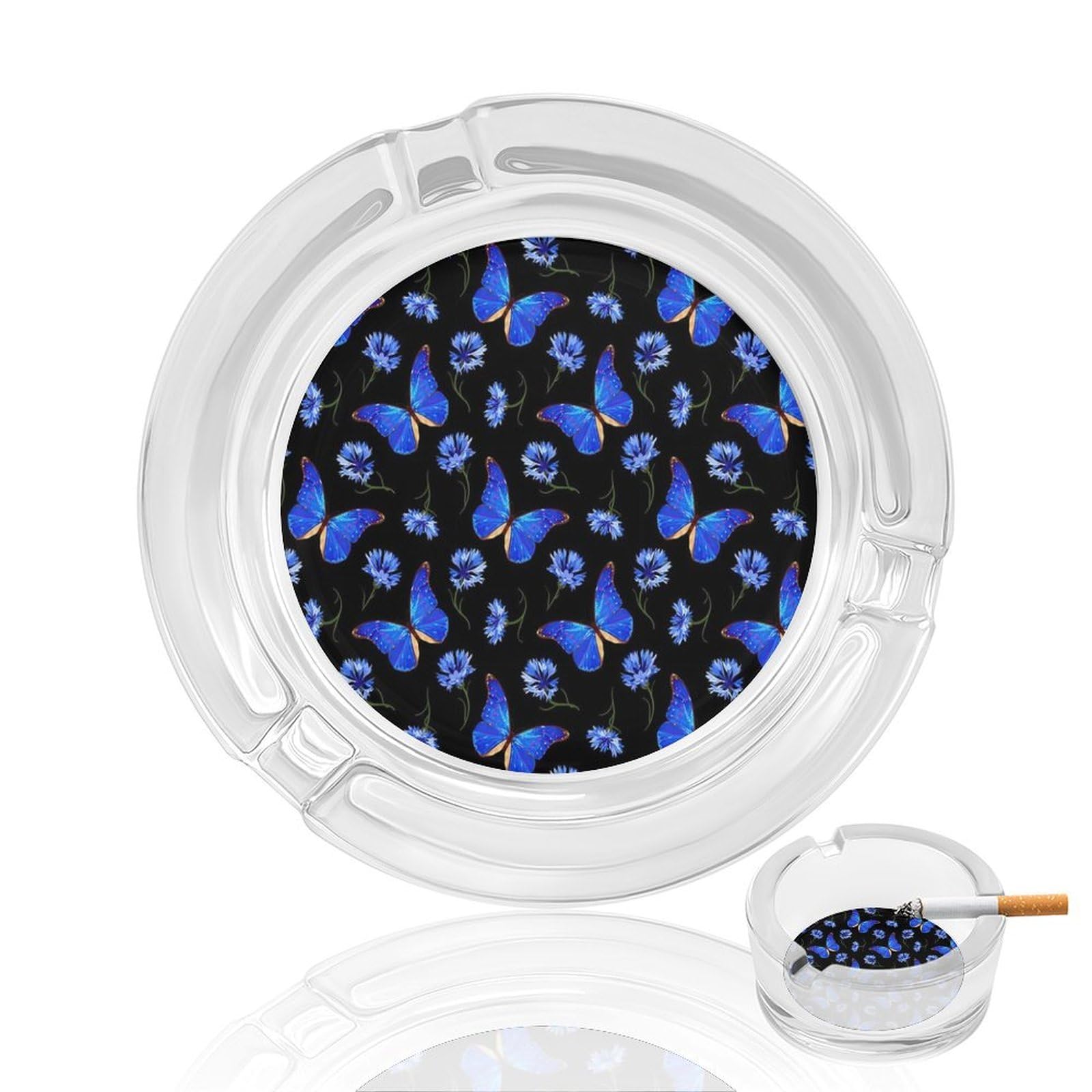 Butter Glass Ashtray 3.3 Inch Round Cigarette Ash Holder with 4 Grooves for Home Office Outdoor One Size