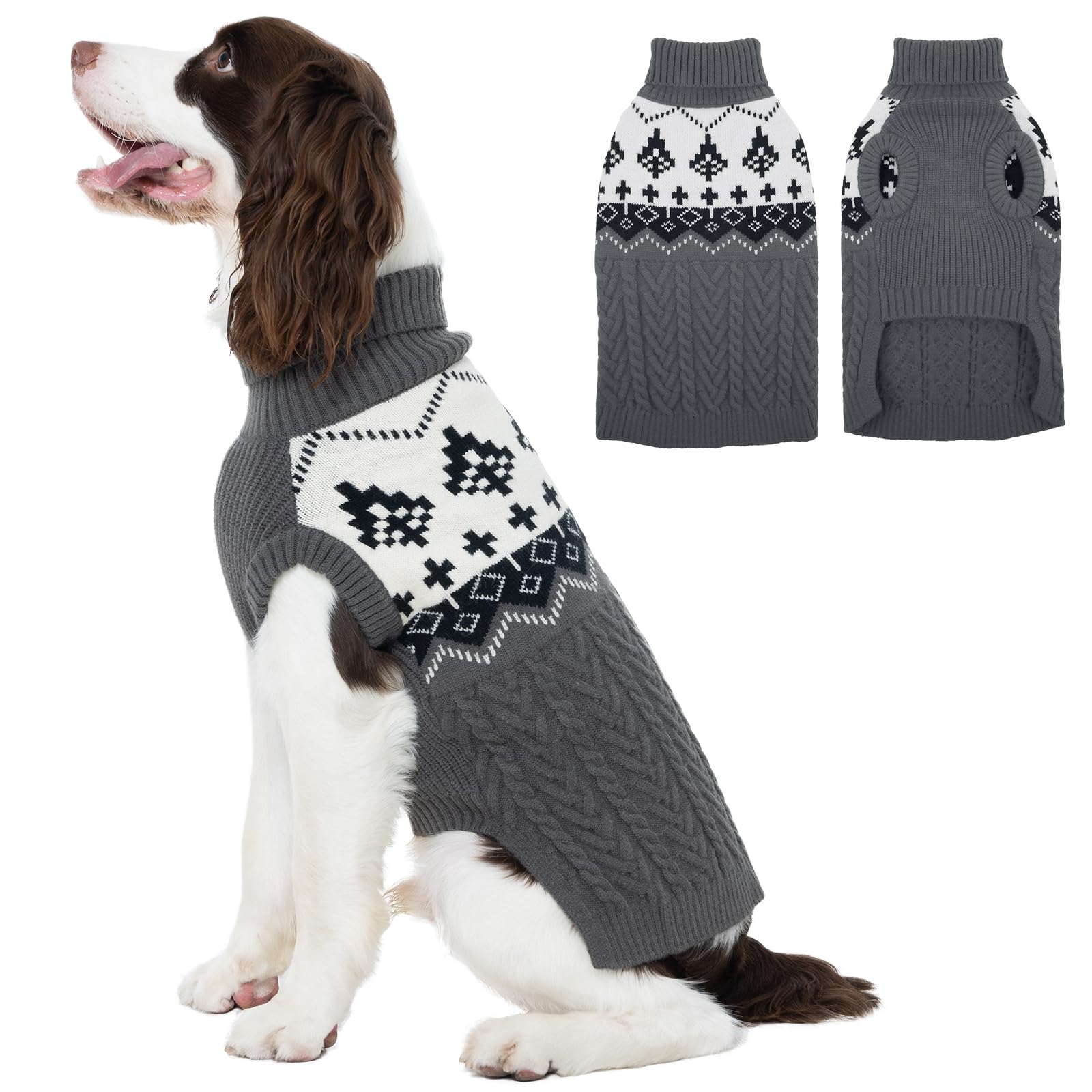 Kuoser Dog Jumper Knitted Dog Sweater Winter Warm Dog Clothes for Large Dogs Soft Puppy Jumpers X-Large, Grey