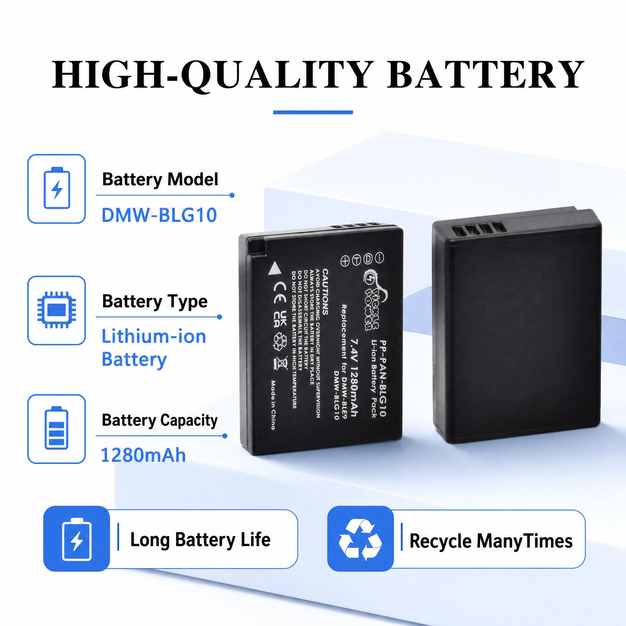 Pickle Power 2x1280mAh DMW-BLG10 DMW-BLE9E Batería + Cargador Doble para Panasonic Lumix DMC-ZS60/ZS80/ZS100/DMC-GF6/DMC-GX7/DMC-GX9/DMC-GX85/ DMC-GF3/DMC-GF5/DMC-GF6/DMC-LX100/LX100M2