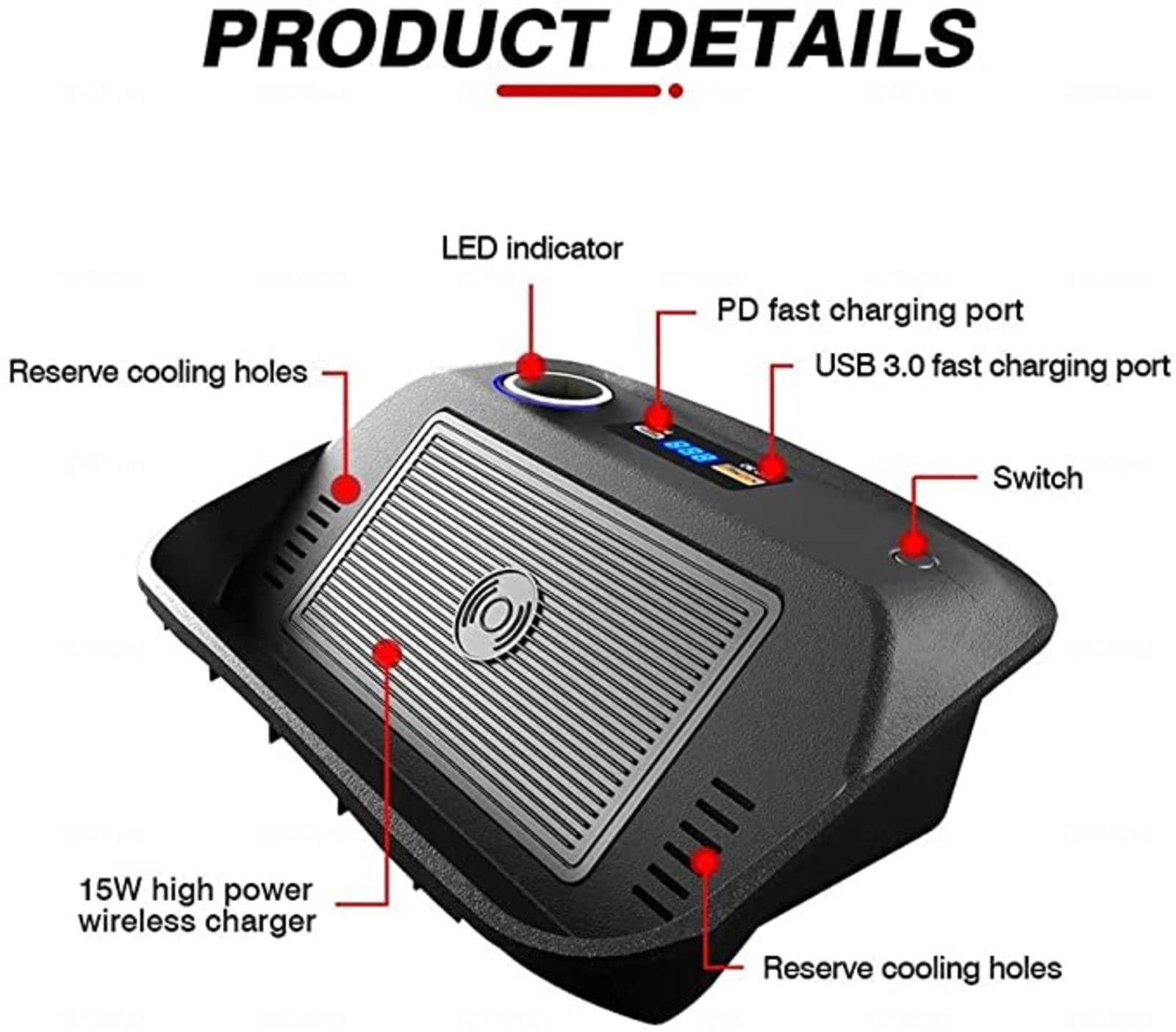 Cargador de Coche inalámbrico para Toy-OTA Corolla 2019-2021 Panel de Accesorios de Consola Central con Puerto USB QC3.0 y Puerto PD de 18 W, Cargador de teléfono de Carga rápida de 15 W para 11/P