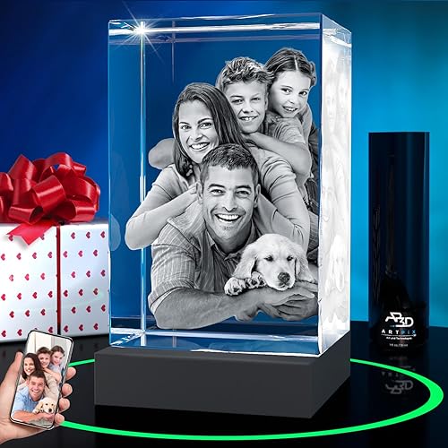 ArtPix 3D Rectángulo de fotos de cristal de alta calidad, gran regalo personalizado con tu propia foto para papá, mamá, hombres, mujeres, imagen
