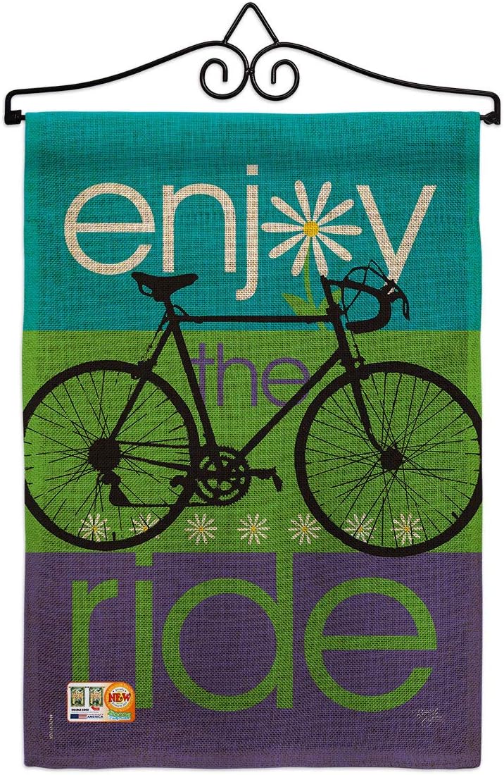 Bike Ride Garden Flag Set Wall Holder Sports Cycling Bicycle Velo Entertainment Activity Physical Small Decorative Gift Yard House Banner Made In USA 13 X 18.5