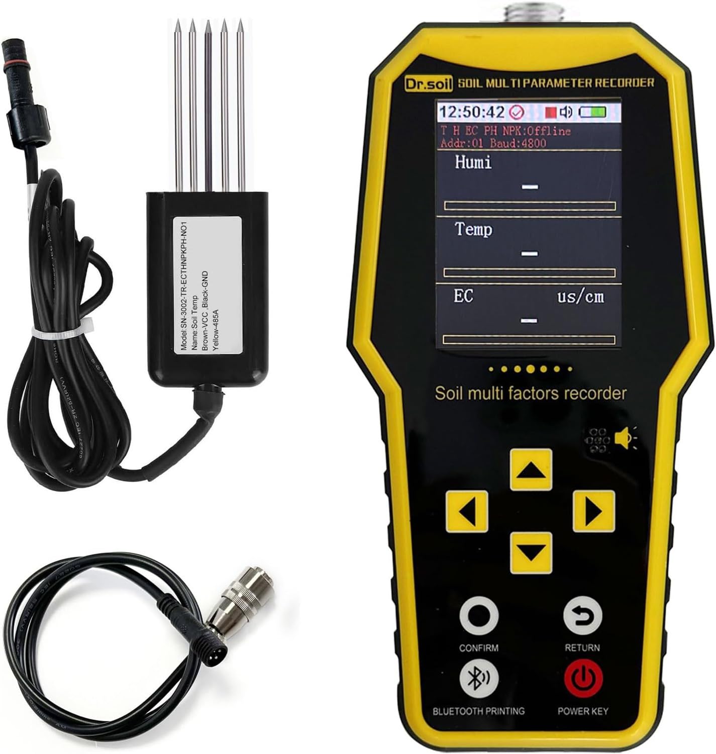 Tester del Terreno Multifunzionale 7 in 1, Tester di azoto, fosforo, potassio, NPK, PH, ECC., Test di fertilità del Terreno Digitale ad Alta precisione e sensibilità.