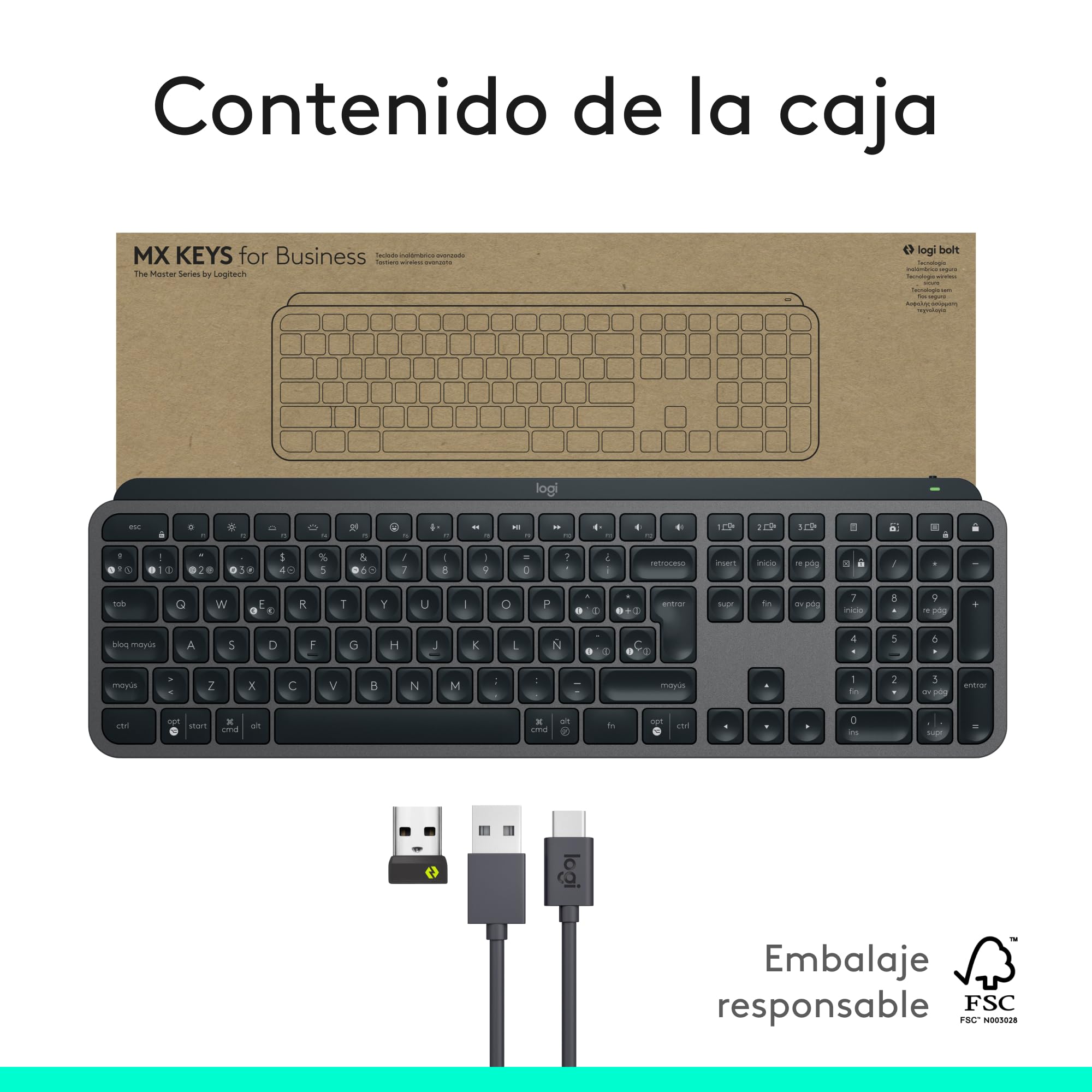 Logitech MX Master 4 for Business Ratón inalámbrico + Teclado inalámbrico MX Keys for Business con Receptor Logi Bolt, Bluetooth, Carga USB-C, clics discretos, Windows/Mac/Chrome/Linux (Grafito)