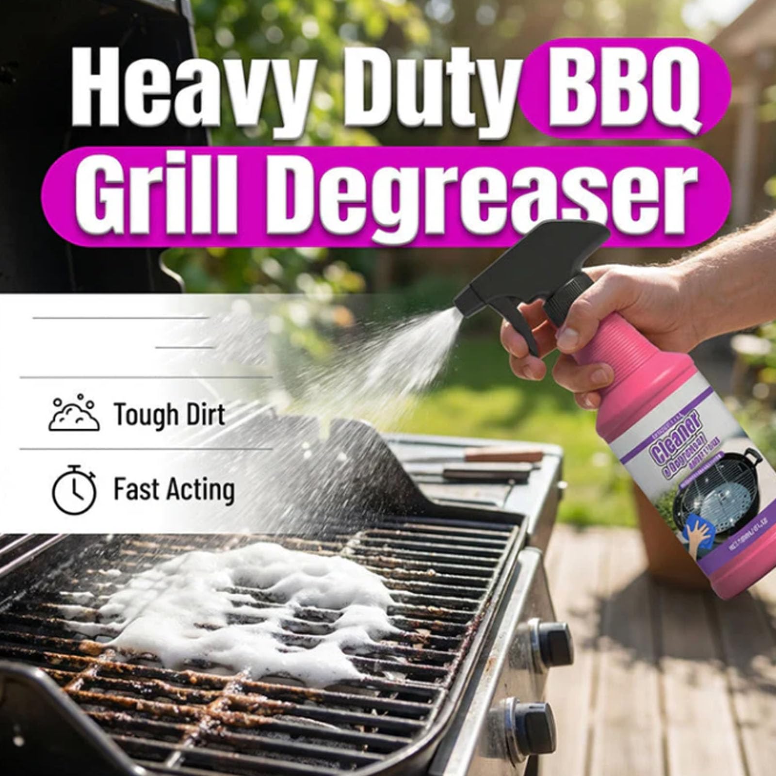 Fast-Acting Heavy-Duty Grill Degreaser Spray, 120ml BBQ Grill Cleaner, 𝐆rill and Smoker Cleaner and Degreaser, 𝐆rill 𝐂leaner for Outdoor Grills, Heavy Duty for Burnt Food & Grease (2 PCS) — view 2