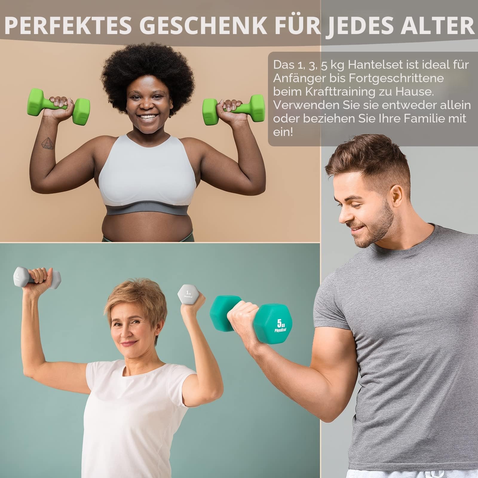 PhysKcal Neopren Kurzhantel Set, Hantelnset mit Robustem Stahl Ständer | Ideal für das Krafttraining zu Hause, unverzichtbar für Anfänger im Kraftsport, geeignet für Bodenübungen