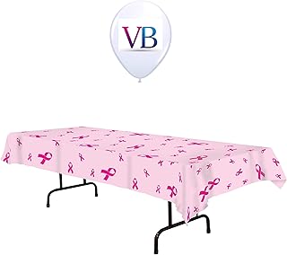 ValueBalloon Pink Ribbon Breast Cancer Awareness Plastic Table Cover 54â€ X 108â€ Birthday Party Decorations Supplies