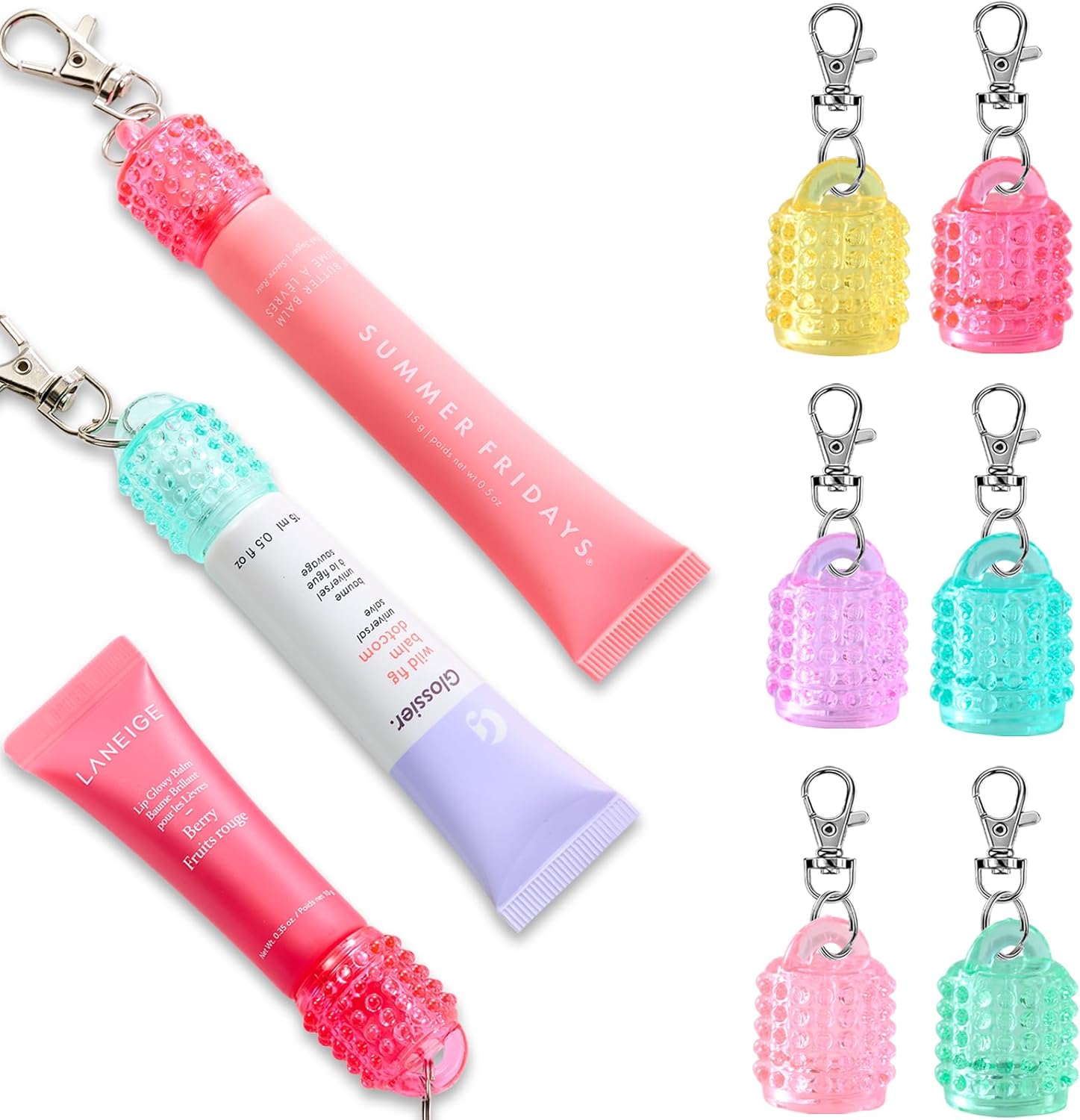 Lip Balm Keychain Cap for Laneige, Summer Friday and Glossier, Lip Balm Holder for Lanyard or Bag, Lip Gloss Keychain for Women,Replacement Cap with Stopper Prevent Spills