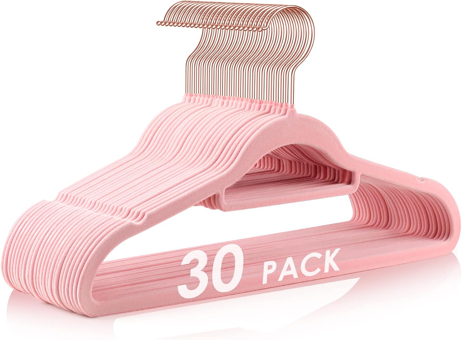 Velvet Hangers, Non-Slip Felt, 30 Pack Pink Velvet Hangers, Space-Saving, Slim, 360 Swivel Hook for Suits, Coats, Jackets, Pants, Dresses