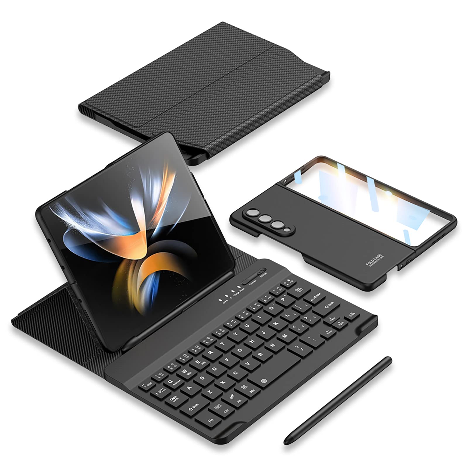 COQUE Funda para Samsung Galaxy Z Fold 4, Protector de Pantalla, Teclado, lápiz Capacitivo + Ranura para bolígrafo, Kit de Oficina, Funda Plegable para teléfono Samsung Galaxy Z Fold 4 5G, Fibra de
